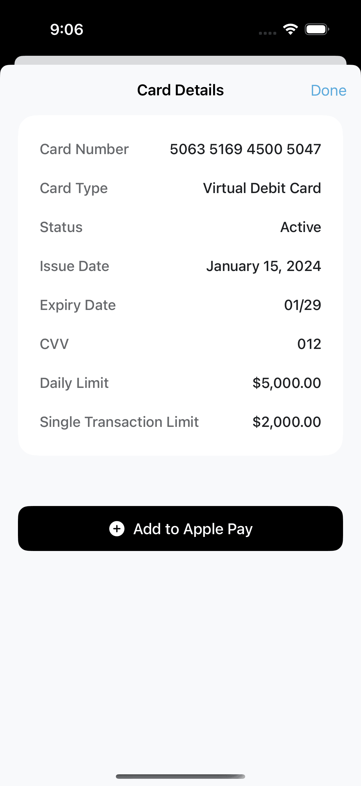 SwiftPay Card Details