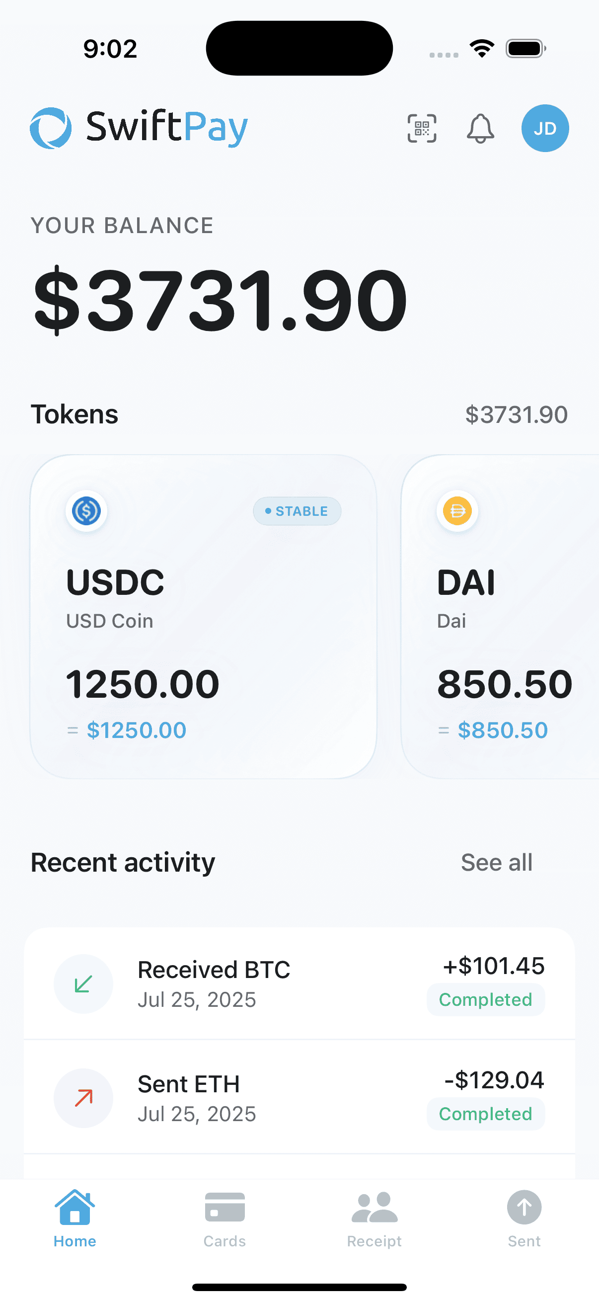 SwiftPay Home Screen