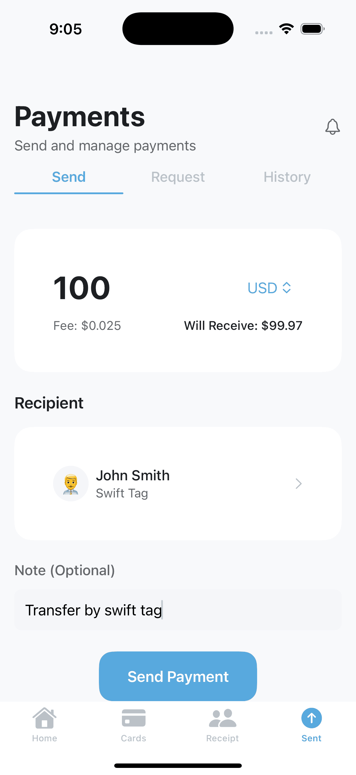SwiftPay Send Payment